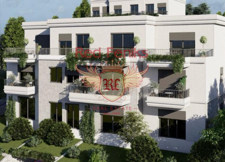 Потрясающие новые апартаменты с видом на море, прекрасным расположением, красивым районом и проектом в Доброте.